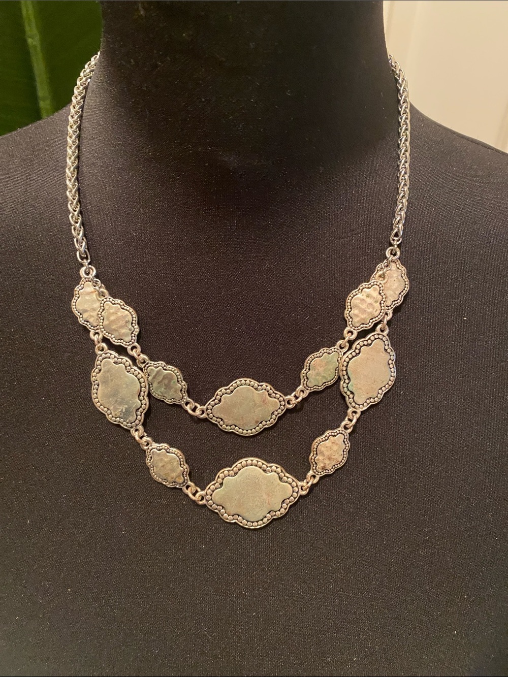 Classic Double-Layer Silver Tone Statement Necklace - Silver